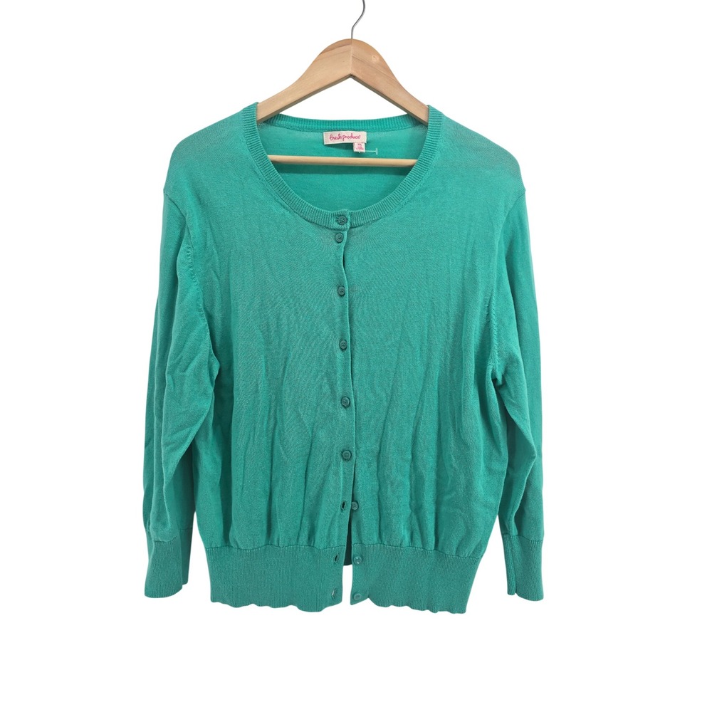 Fresh Produce Cardigan Womens XXL ALSCARD Teal Green Button Front EUC